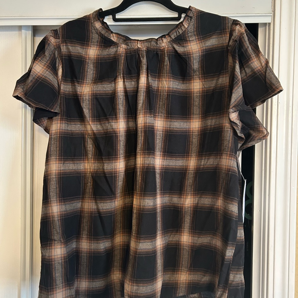 Time and Tru Black and Tan Checkered Blouse